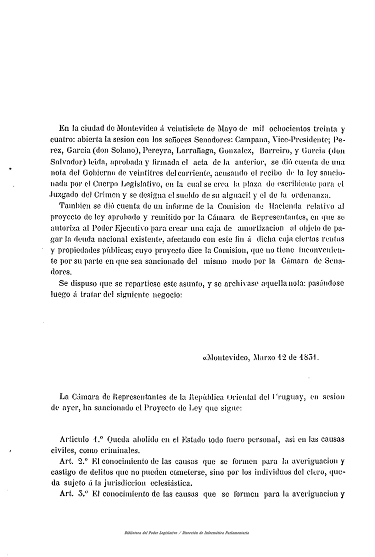 DIARIO DE SESIONES DE LA CAMARA DE SENADORES del 27/05/1834